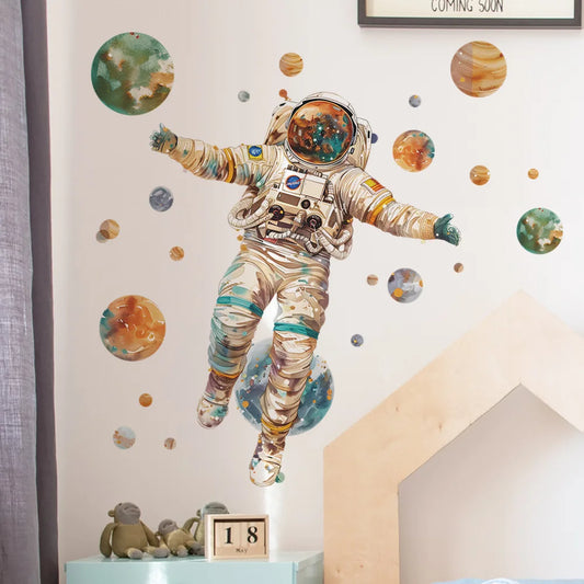 Dream Astronaut Wall Stickers – Cartoon Planet Décor for Kids’ Rooms