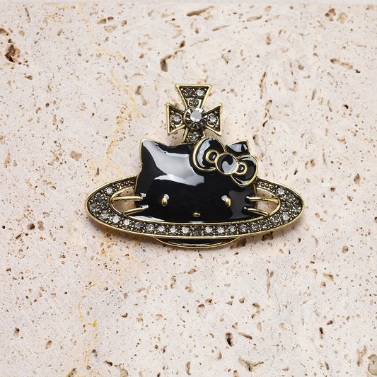 Creative Planet and Black Cat Badge Pins – Punk Style Enamel Collection