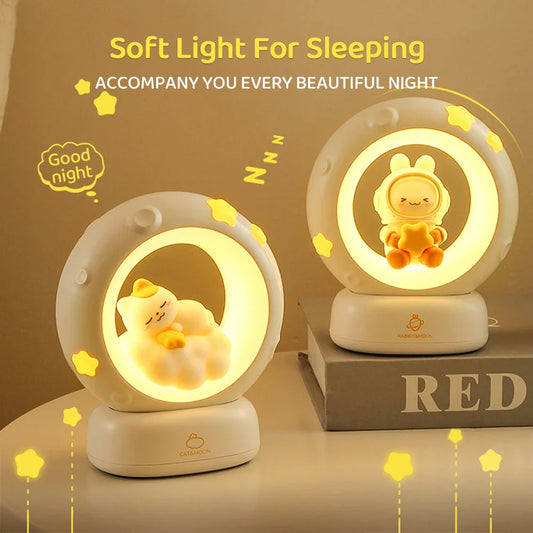 3-Style Animal Moon Night Light – Cute USB Rechargeable Lamp