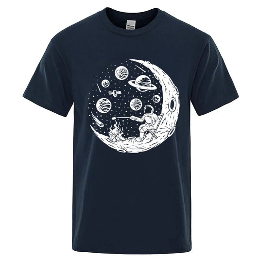 Astronaut Moon BBQ T-Shirt – Funny 100% Cotton Casual Tee