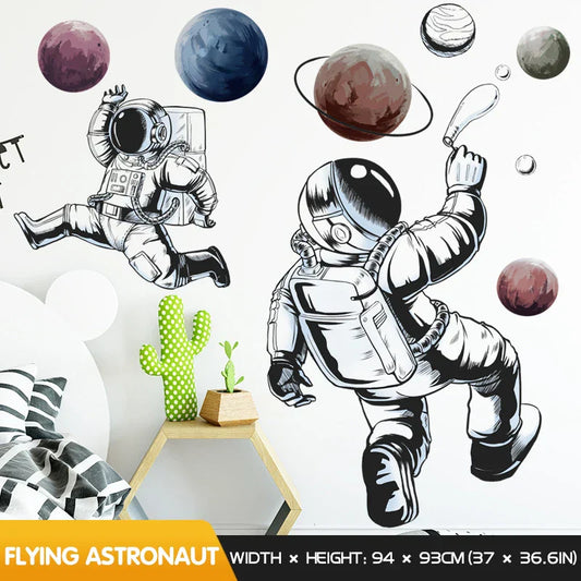 Cartoon Astronaut Space Wall Sticker – Boys’ Bedroom & Living Room Decor