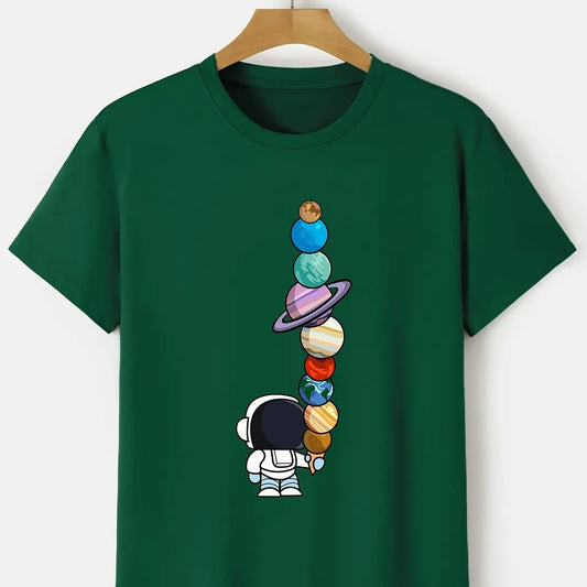Cartoon Astronaut Planet T-Shirt – 100% Cotton Summer Casual Tee