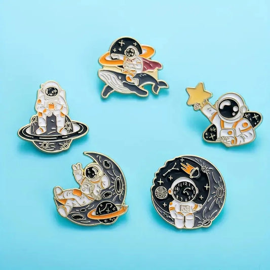 Astronaut Badge Brooch Set – 5pcs Cute Spaceman Pins for Space Lovers
