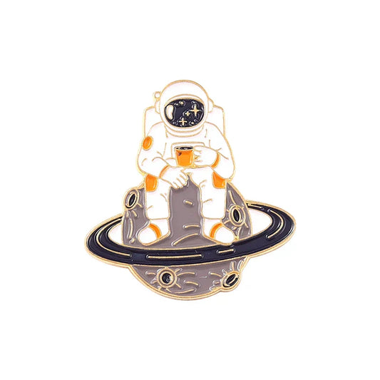 Astronaut Galaxy Enamel Pins – Space, Coffee & Whale Brooch Set