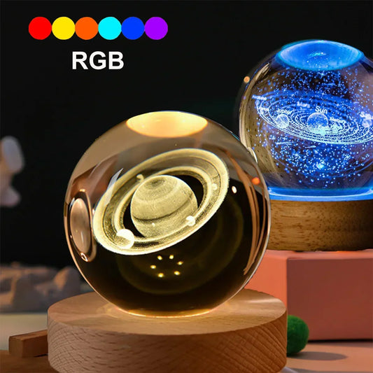 6cm Cosmos Crystal Ball Lamp – Solar Theme RGB Night Light