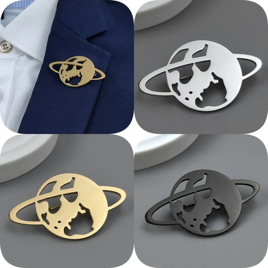 Earth Star Gold Plated Brooch – Men’s Stainless Steel Suit Pin