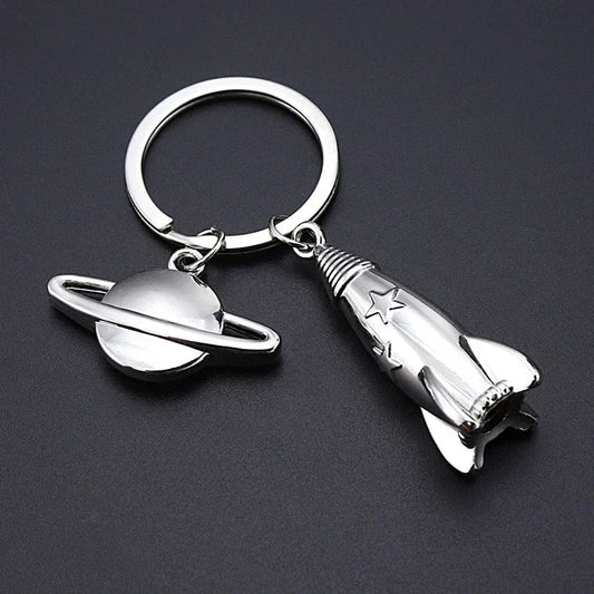 Rocket & Spaceman Keychain – Cute Universe-Inspired Key Ring Accessory