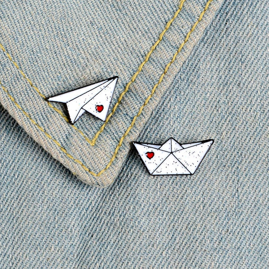 Paper Plane & Boat Enamel Pins – Custom Love Brooches for Kids & Friends