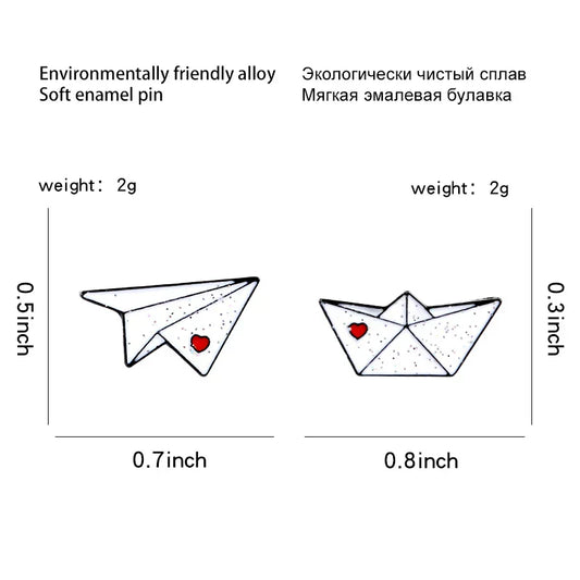 Paper Plane & Boat Enamel Pins – Custom Love Brooches for Kids & Friends